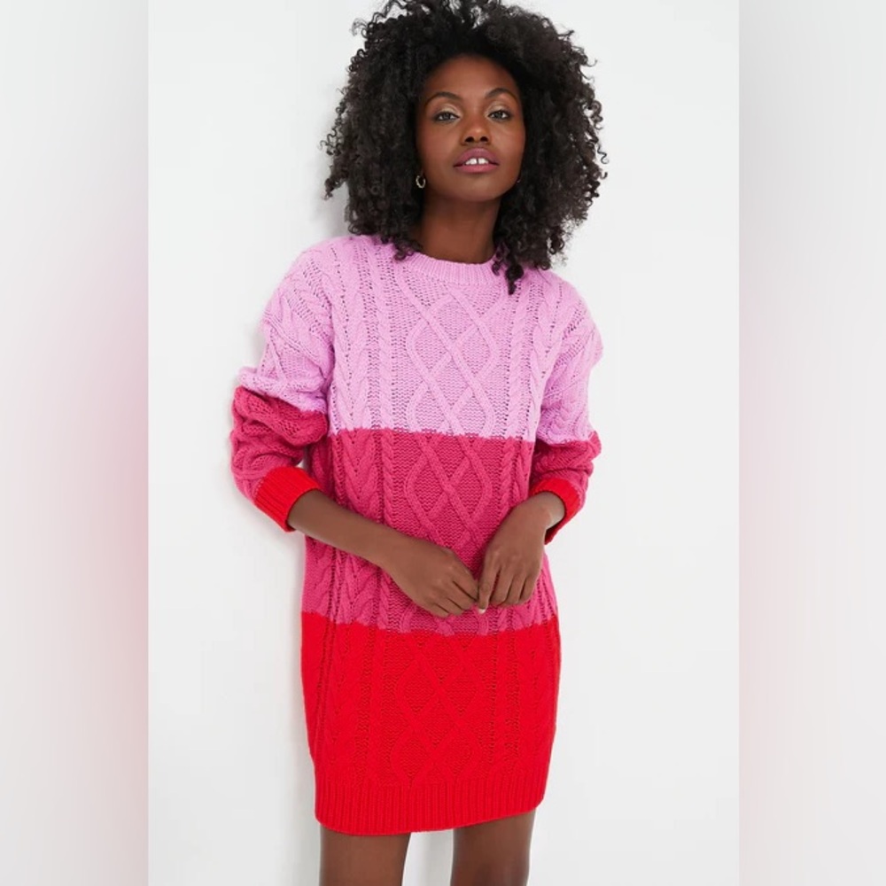 Hyacinth House Color Block Scarlett Sweater Dress in Pink and Red Multi Size S‎